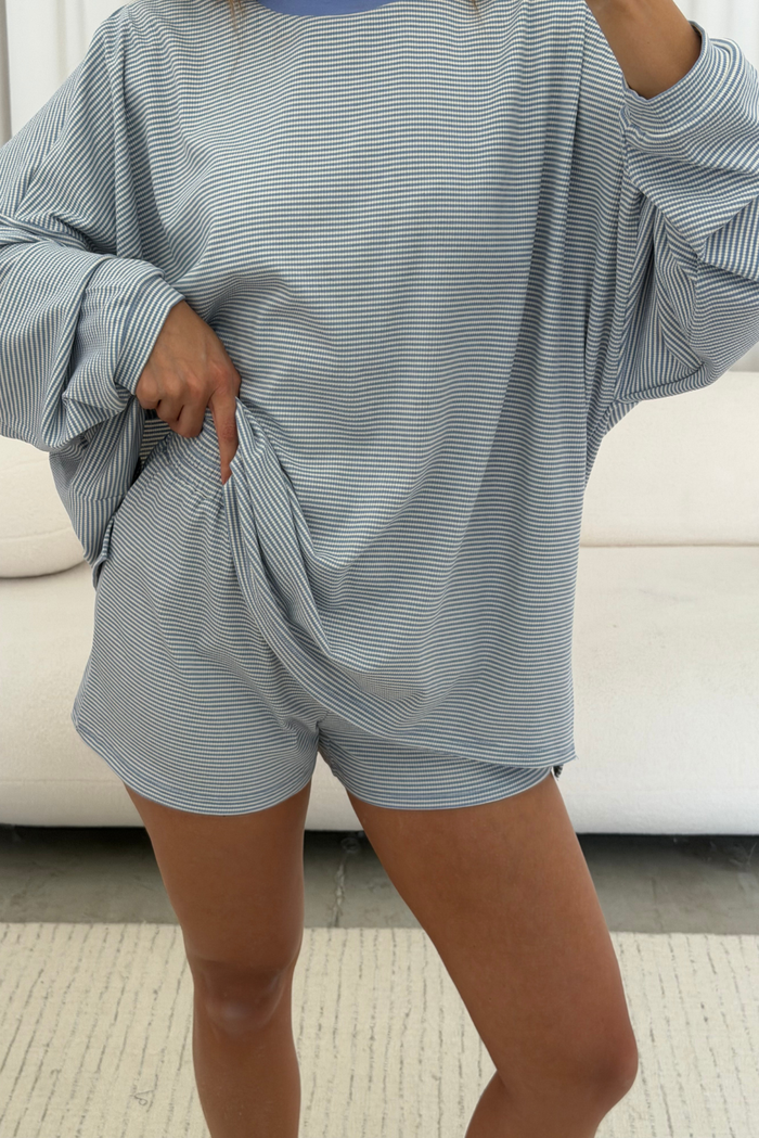 Cindy Striped Ribbed Top in Periwinkle