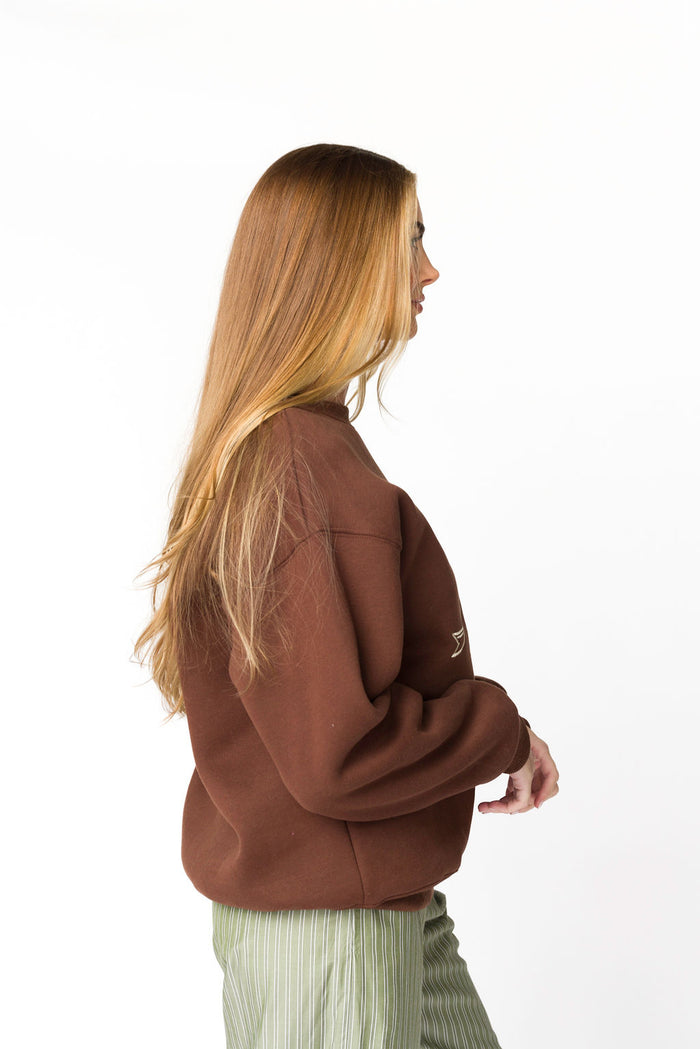 Claire Embroidered Bow Sweatshirt in Chocolate *Final-Sale*