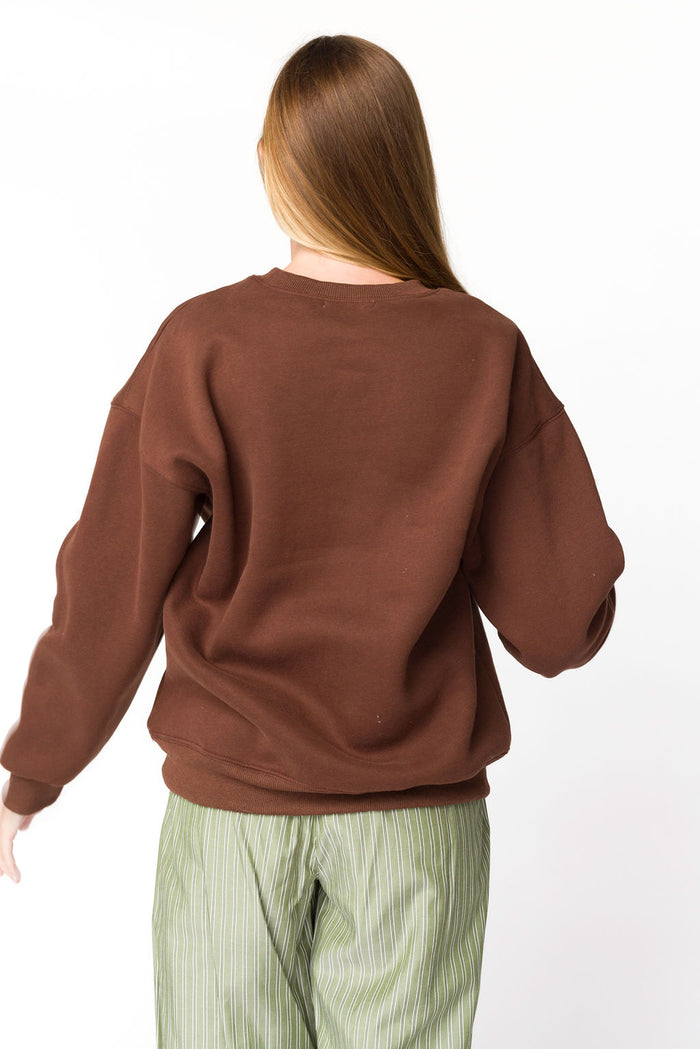 Claire Embroidered Bow Sweatshirt in Chocolate *Final-Sale*
