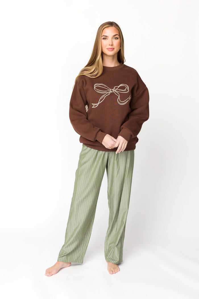 Claire Embroidered Bow Sweatshirt in Chocolate *Final-Sale*