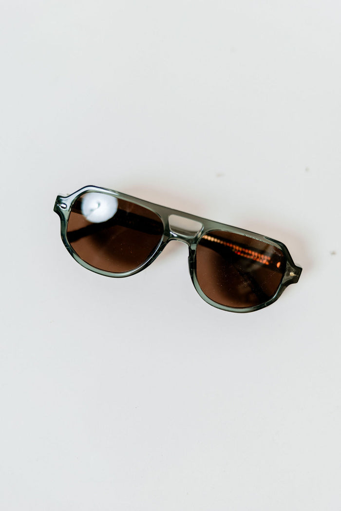 Clay Double Bridge Aviator Polarized Sunglasses in Sage Green with Brown Lens