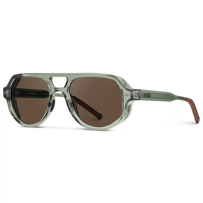 Clay Double Bridge Aviator Polarized Sunglasses in Sage Green with Brown Lens