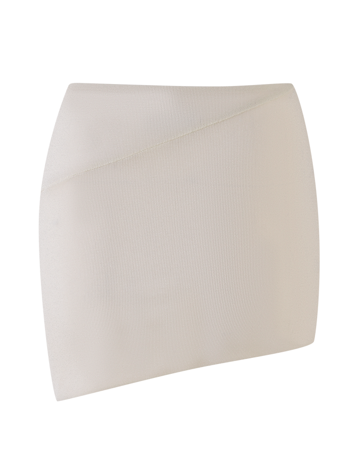 A fine, translucent white mesh fabric with evenly spaced threads, evoking the delicate texture of the TIGERMIST COBI SKIRT - WHITE : CREAM, displayed on a plain white background.