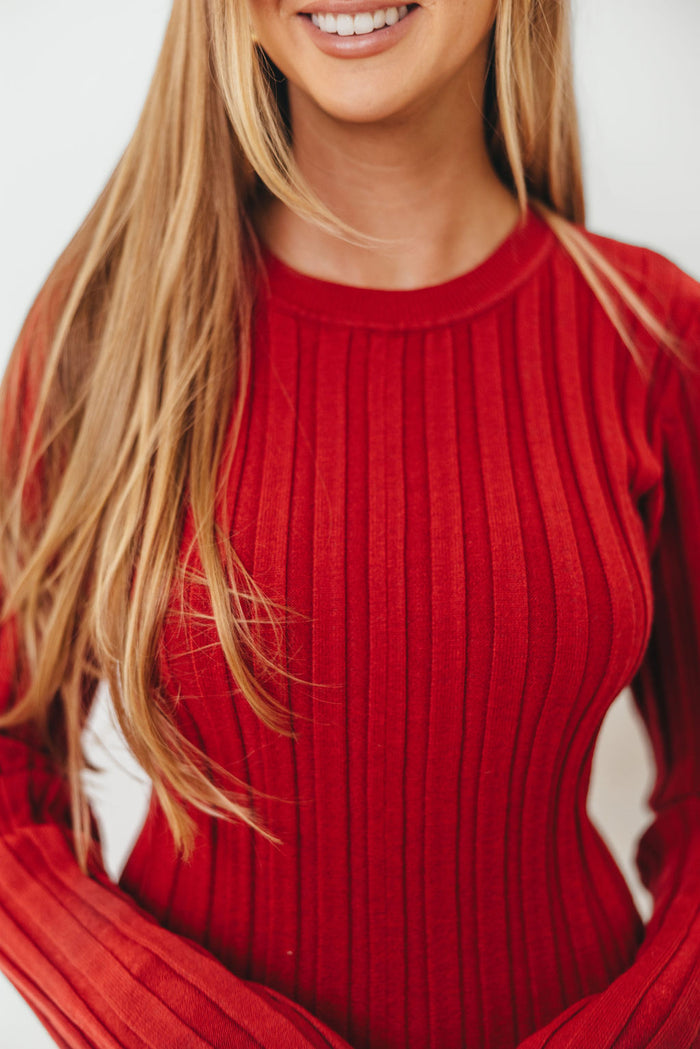 Colette Luxe Premium Long Sleeve Knit Maxi Dress in Muted Red - Bump Friendly *Final Sale*