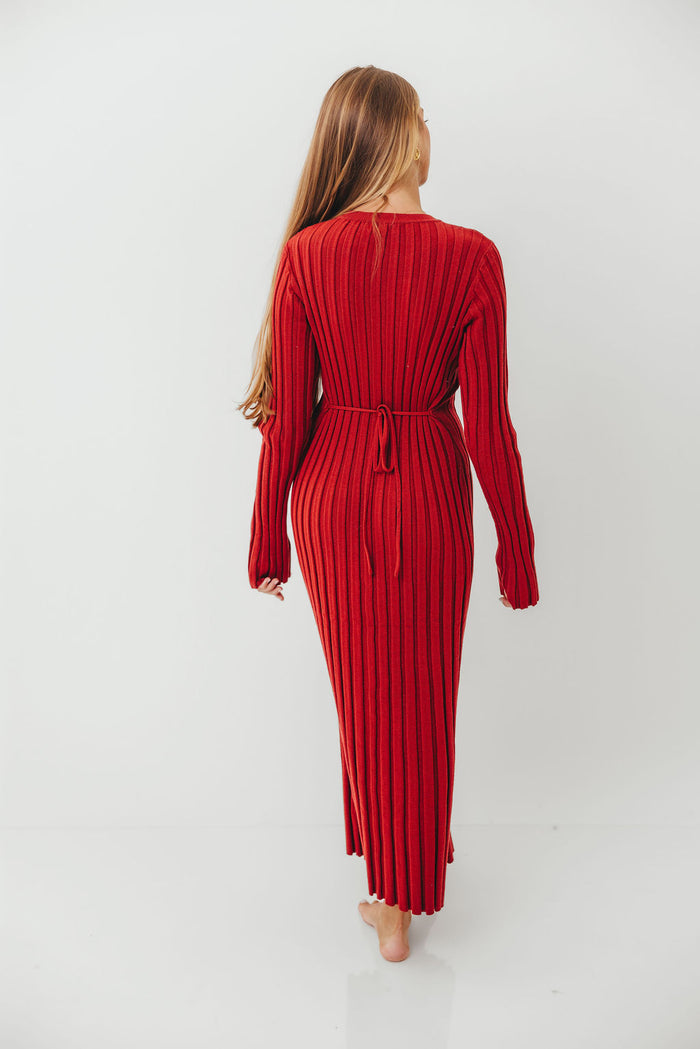 Colette Luxe Premium Long Sleeve Knit Maxi Dress in Muted Red - Bump Friendly *Final Sale*