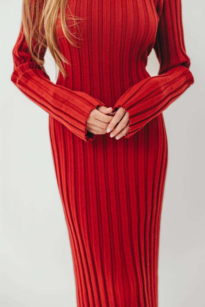 Colette Luxe Premium Long Sleeve Knit Maxi Dress in Muted Red - Bump Friendly *Final Sale*