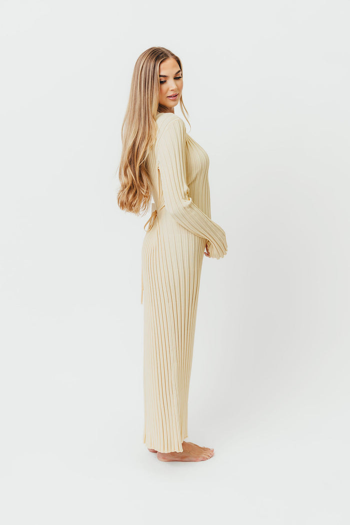 Colette Premium Long Sleeved Ribbed Knit Maxi Dress in Butter Yellow  - Bump Friendly *Final-Sale*