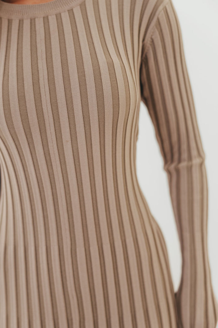 Colette Premium Long Sleeved Ribbed Knit Maxi Dress in Stone - Bump Friendly *Final Sale*
