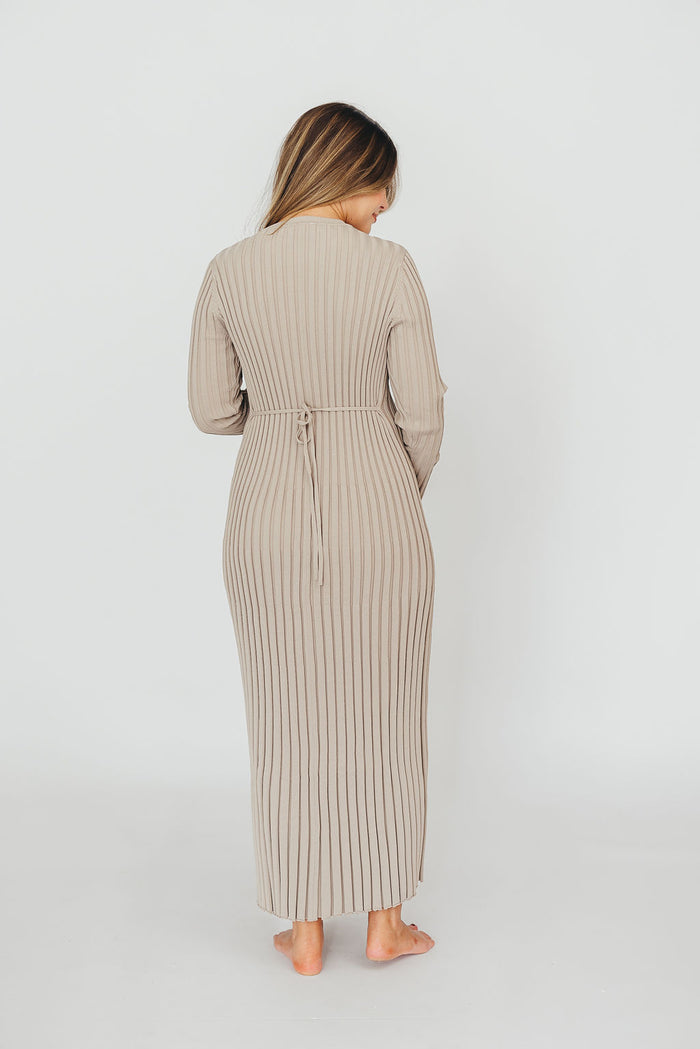 Colette Premium Long Sleeved Ribbed Knit Maxi Dress in Stone - Bump Friendly *Final Sale*
