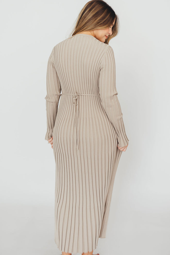 Colette Premium Long Sleeved Ribbed Knit Maxi Dress in Stone - Bump Friendly *Final Sale*
