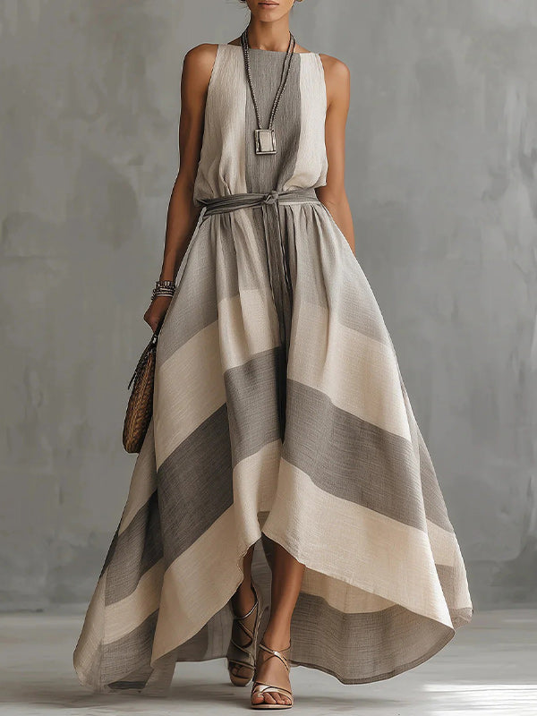 Colorblock Tied Sleeveless Dress