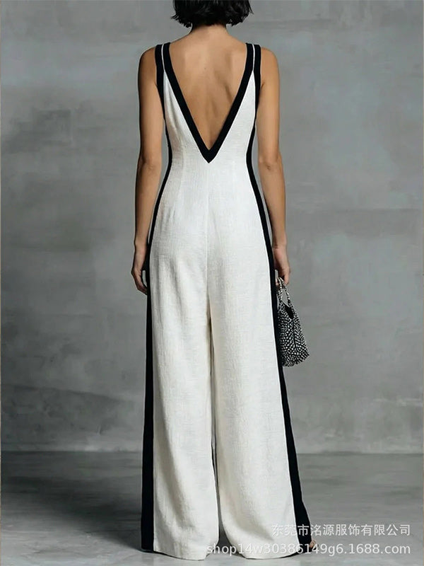 Contrast V-Neck Sleeveless Jumpsuit