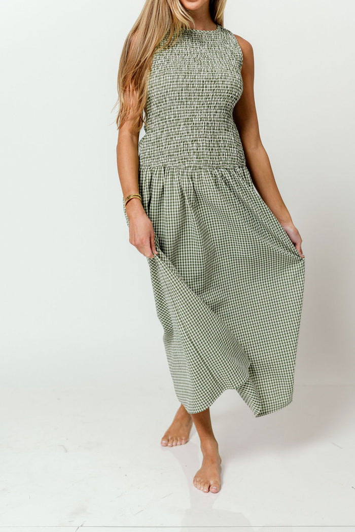 Cora Gingham Maxi Dress in Green