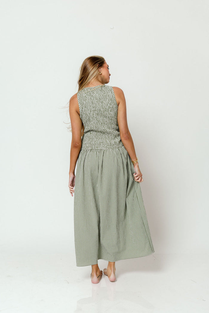 Cora Gingham Maxi Dress in Green