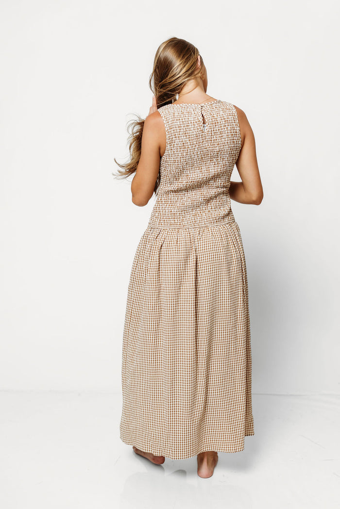 Cora Gingham Maxi Dress in Mocha