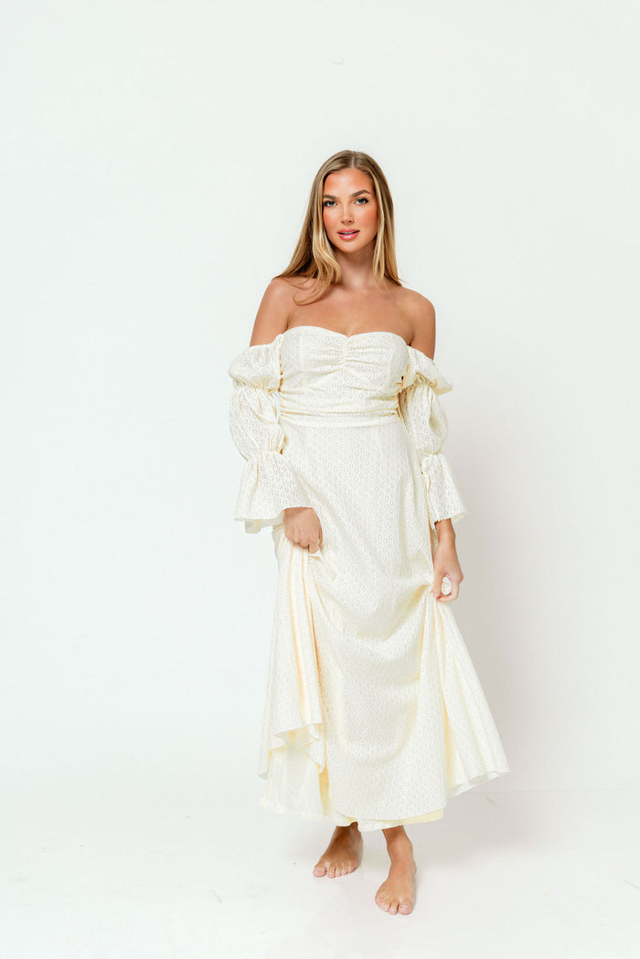 Corrine Tiered Sleeve Maxi Dress in Ivory Cream