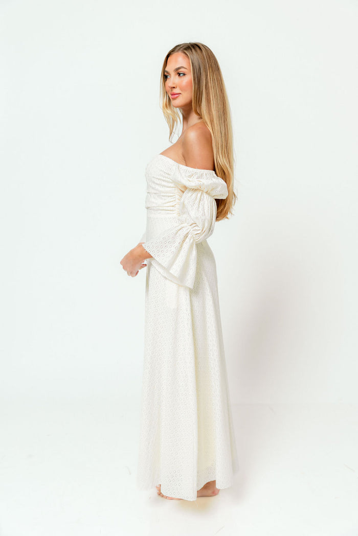 Corrine Tiered Sleeve Maxi Dress in Ivory Cream