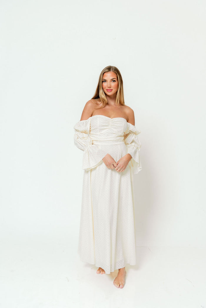 Corrine Tiered Sleeve Maxi Dress in Ivory Cream