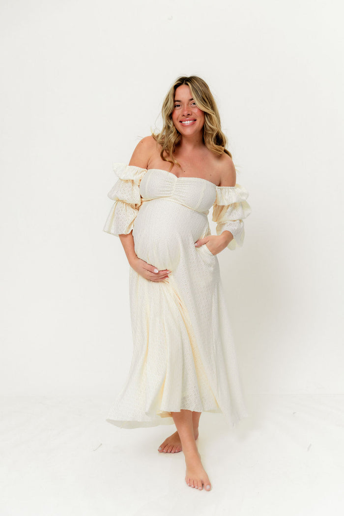 Corrine Tiered Sleeve Maxi Dress in Ivory Cream