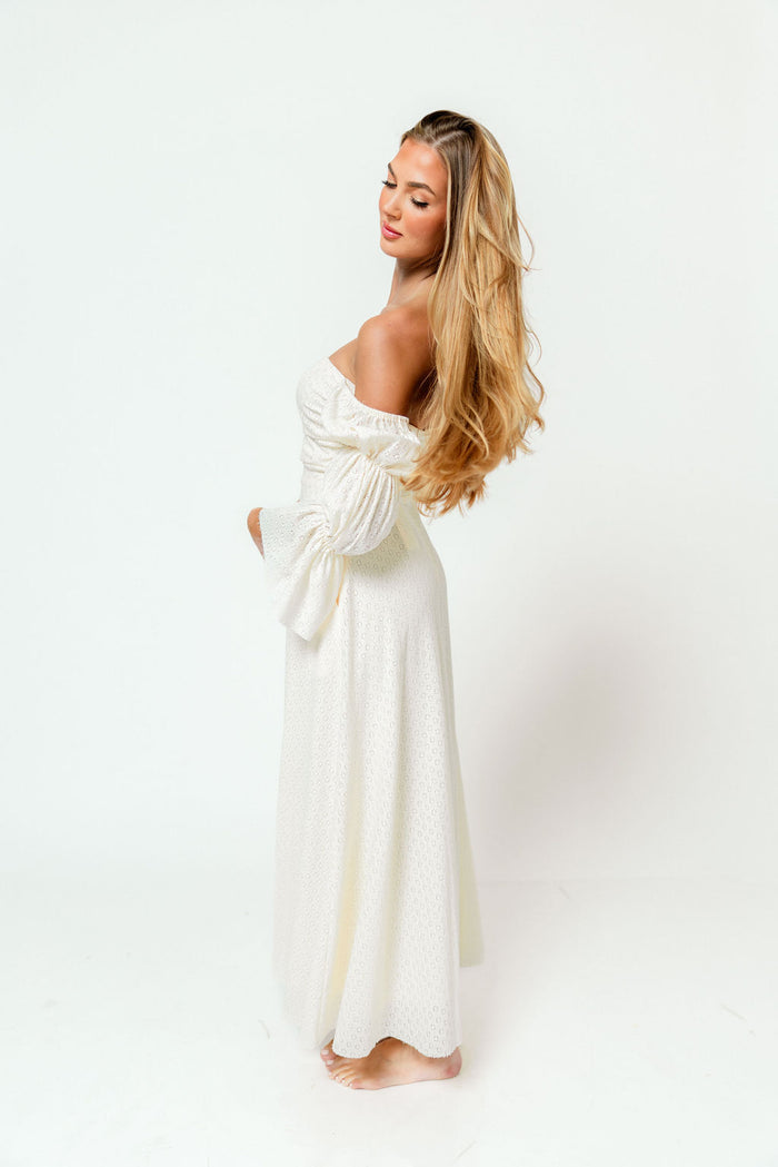 Corrine Tiered Sleeve Maxi Dress in Ivory Cream