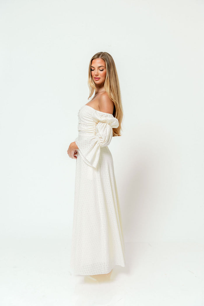 Corrine Tiered Sleeve Maxi Dress in Ivory Cream