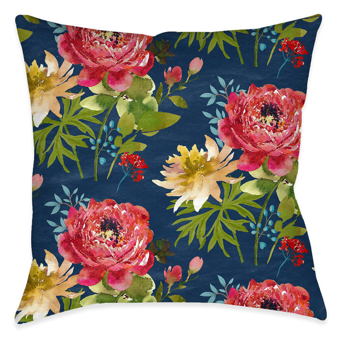 Country Bouquet Navy Outdoor Decorative Pillow
