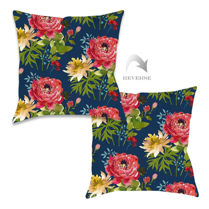 Country Bouquet Navy Outdoor Decorative Pillow