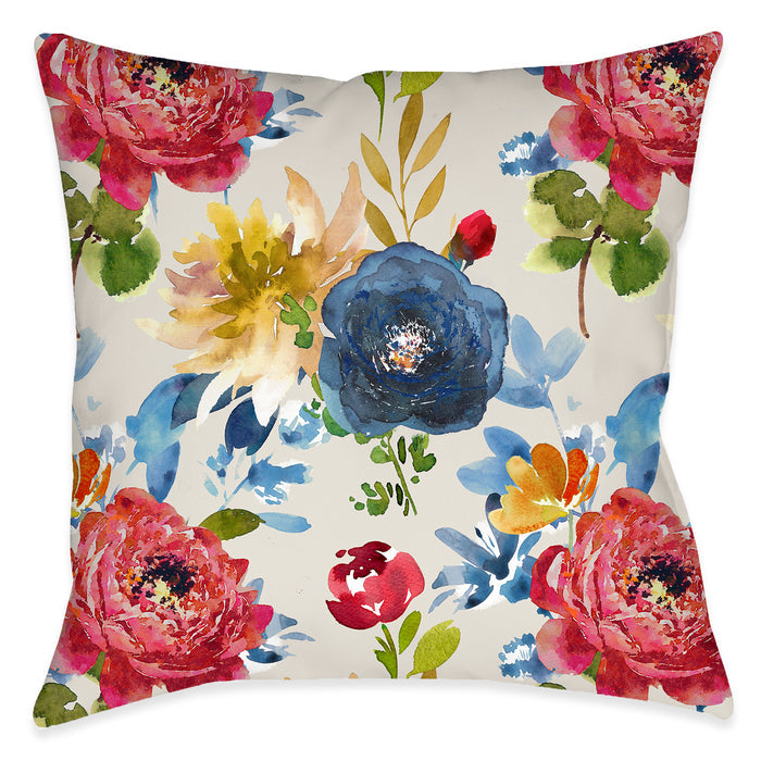 Country Bouquet Neutral Outdoor Decorative Pillow
