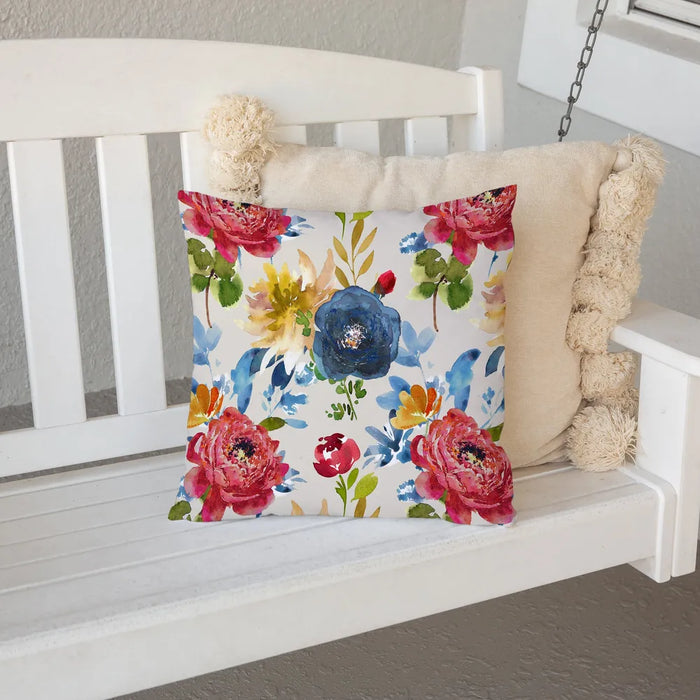 Country Bouquet Neutral Outdoor Decorative Pillow