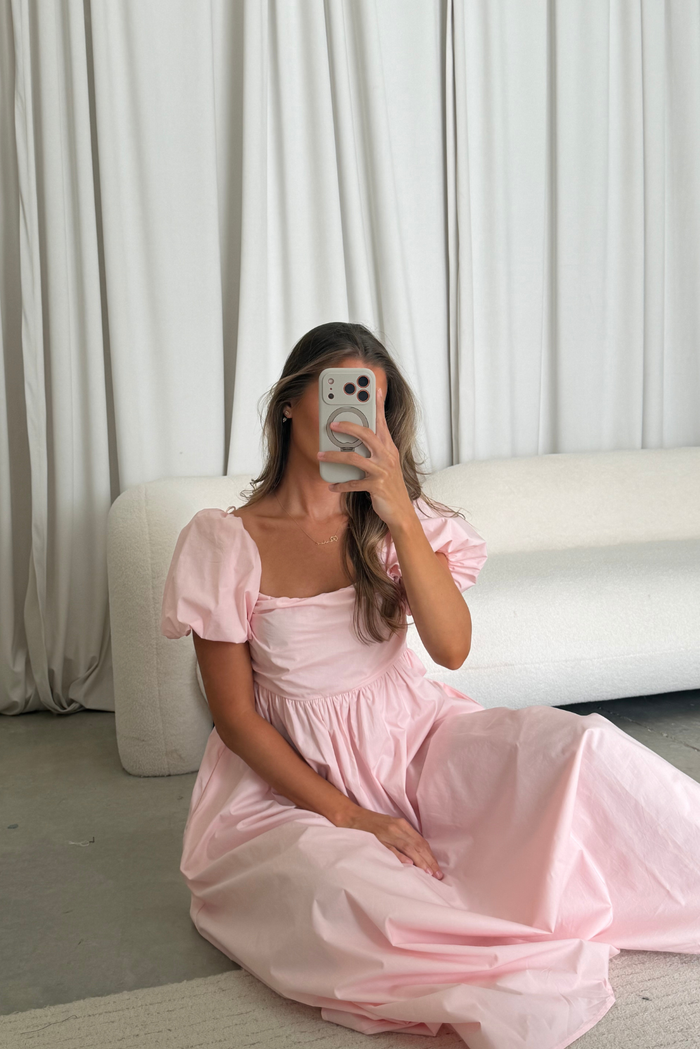 Courtney 100% Cotton Dress in Pale Pink