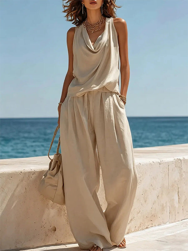 Cowl-Neck Tank Top & Pants Set