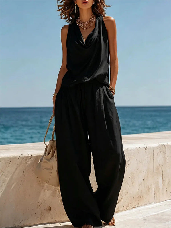 Cowl-Neck Tank Top & Pants Set