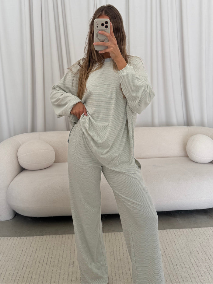 Crawford Striped Ribbed Pants in Baby Blue