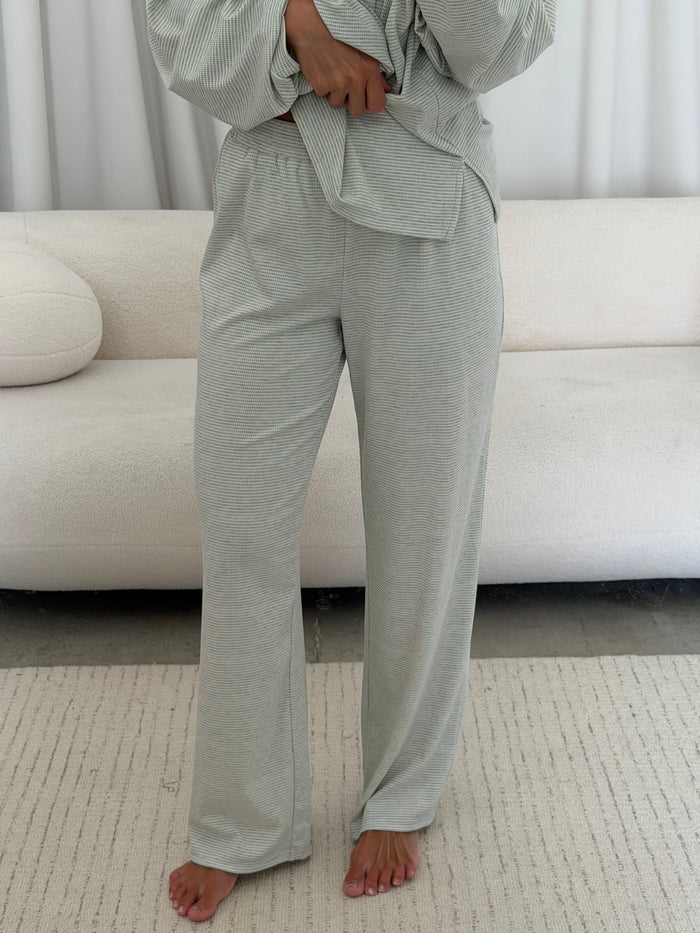 Crawford Striped Ribbed Pants in Baby Blue