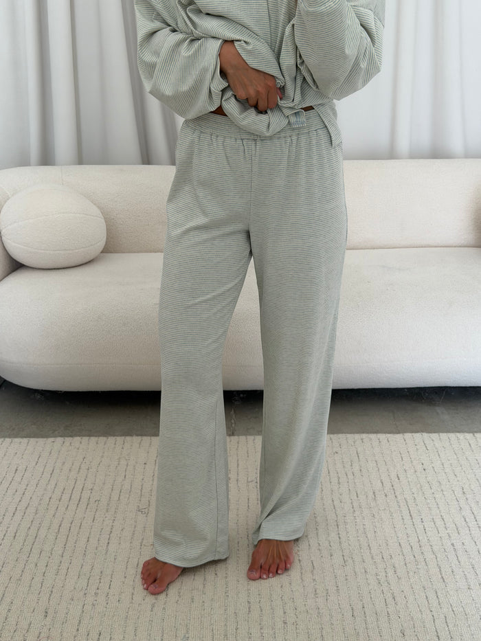 Crawford Striped Ribbed Pants in Baby Blue