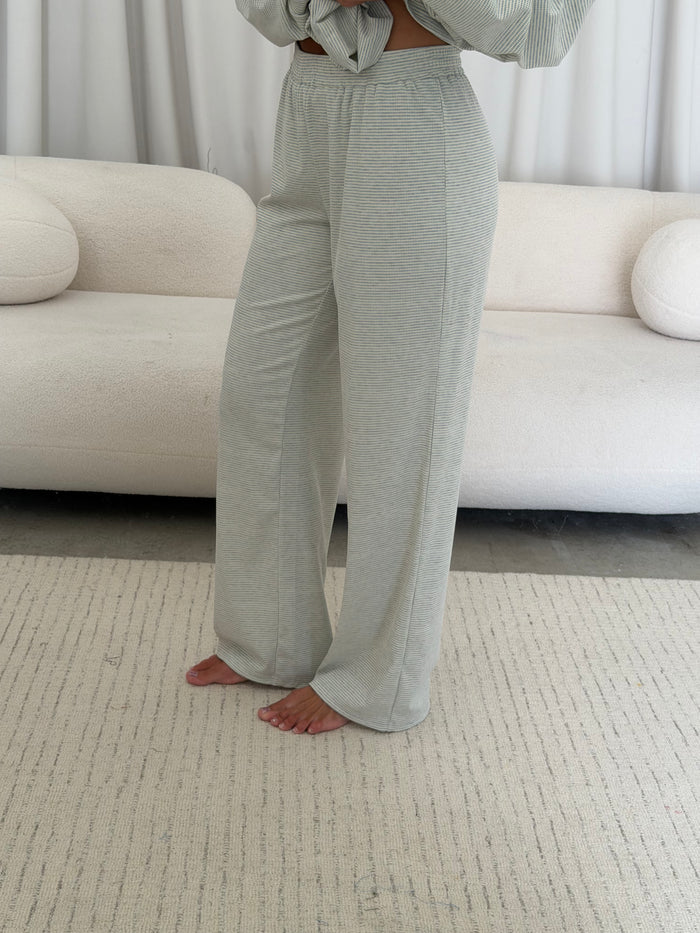 Crawford Striped Ribbed Pants in Baby Blue