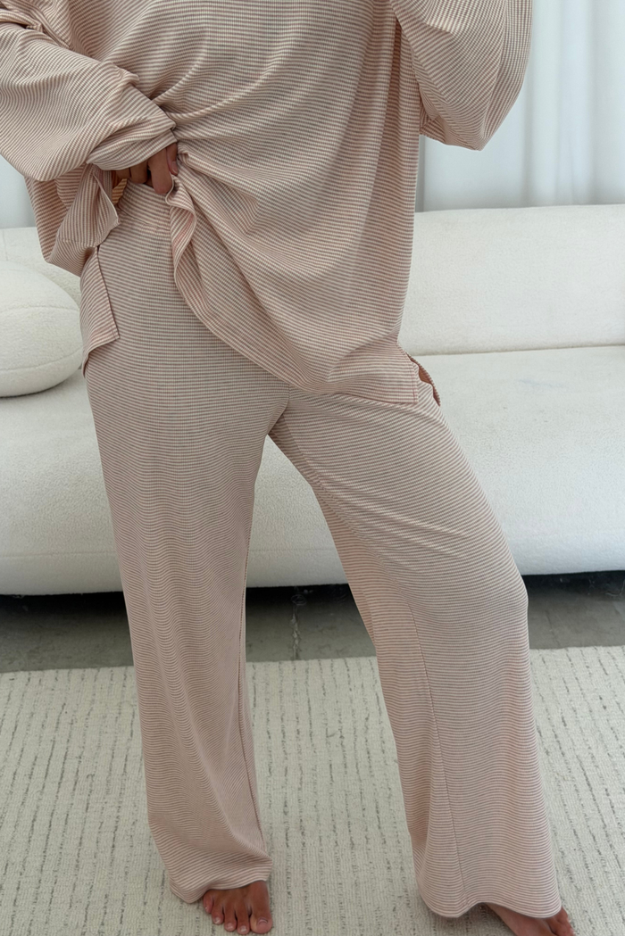 Crawford Striped Ribbed Pants in Baby Pink