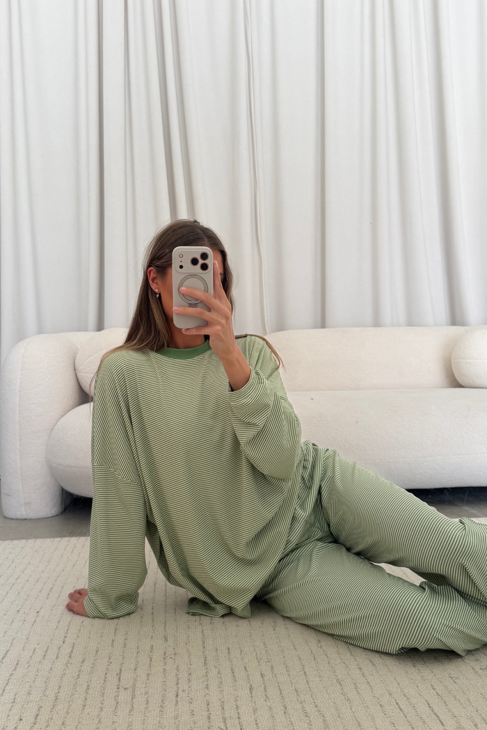 Crawford Striped Ribbed Pants in Green