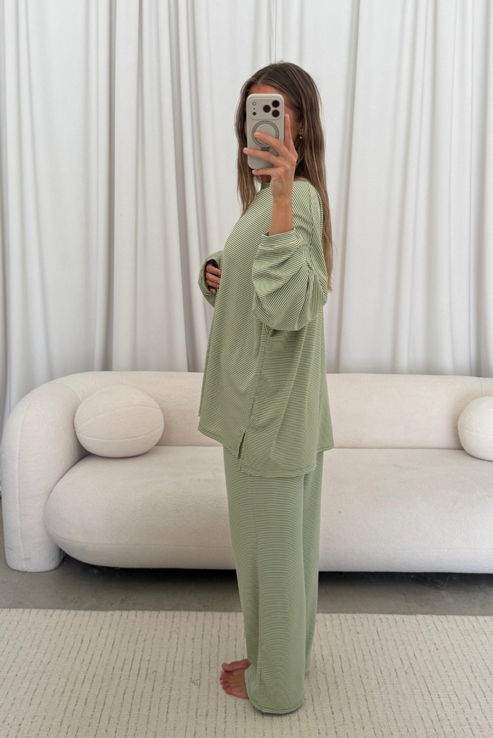 Crawford Striped Ribbed Pants in Green