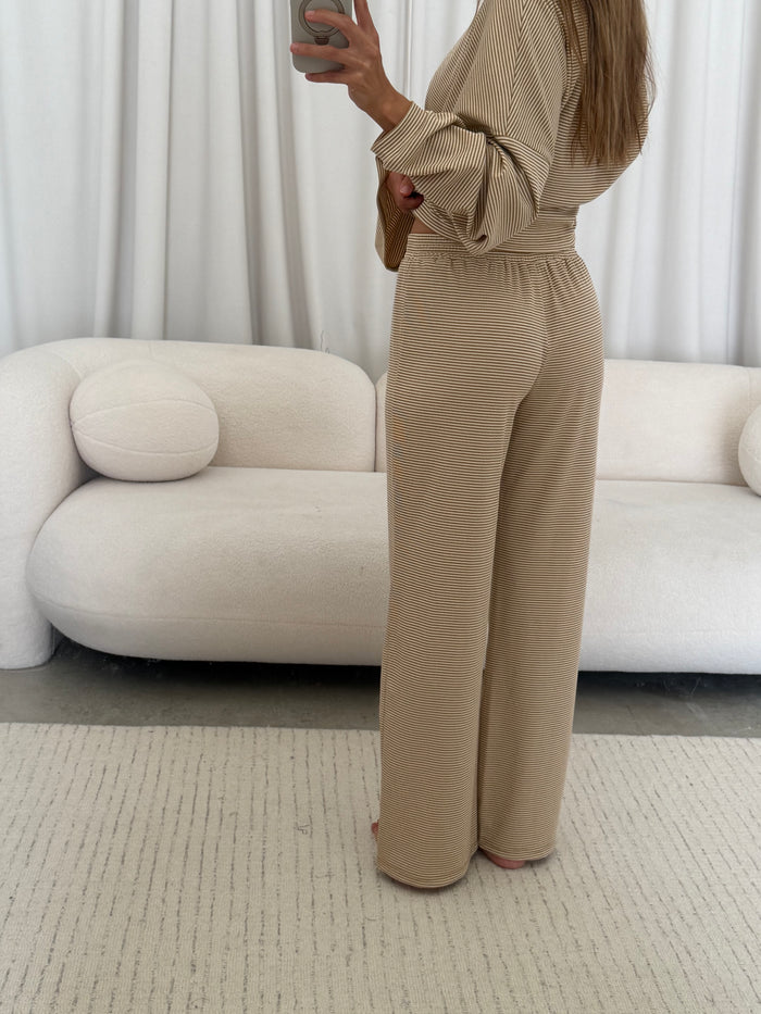 Crawford Striped Ribbed Pants in Latte