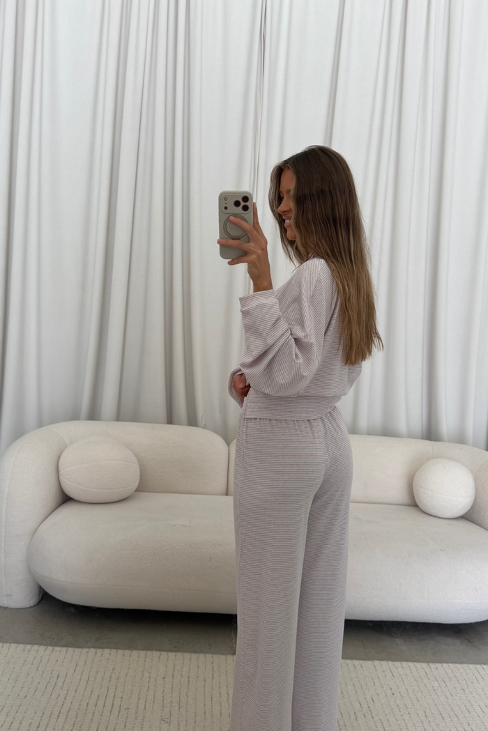 Crawford Striped Ribbed Pants in Lavender