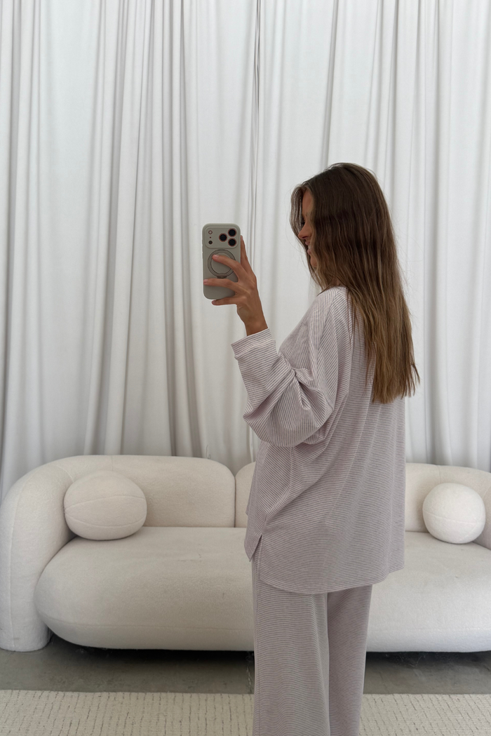 Crawford Striped Ribbed Pants in Lavender