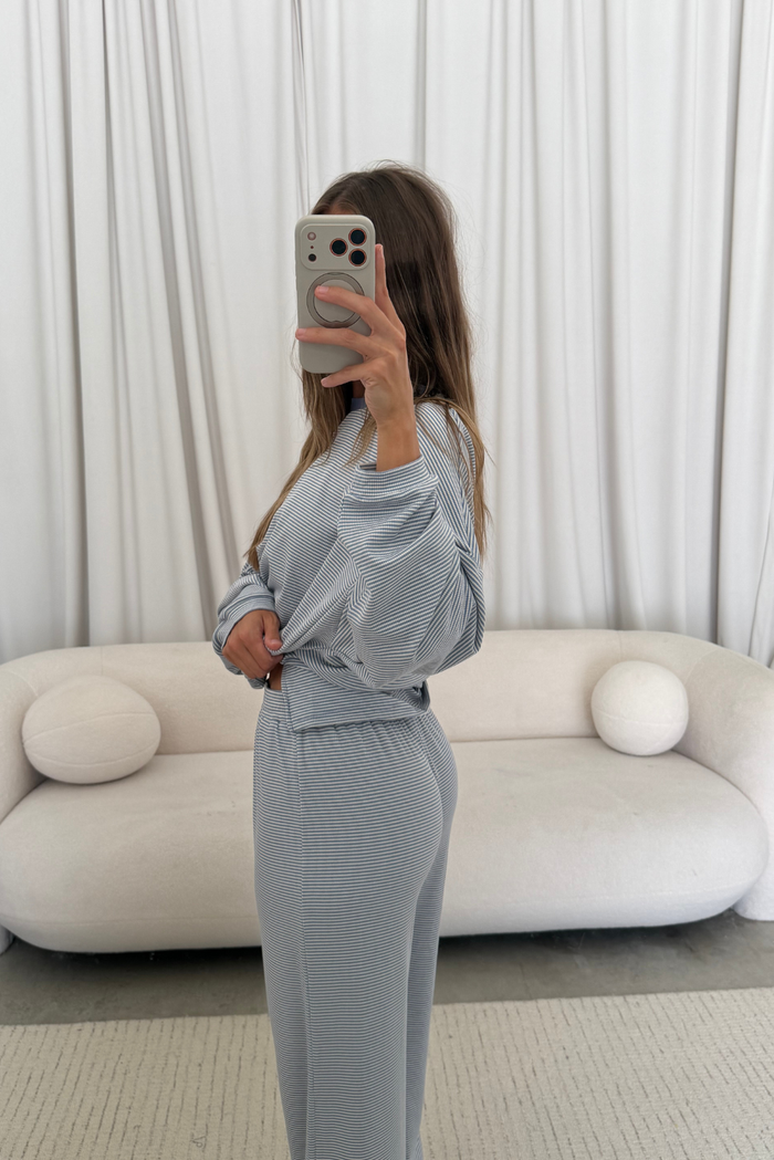 Crawford Striped Ribbed Pants in Periwinkle