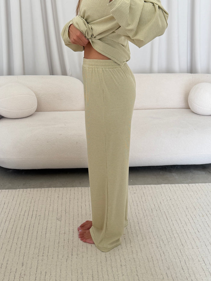 Crawford Striped Ribbed Pants in Sage