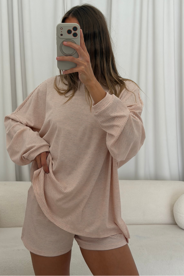 Crawford Striped Ribbed Shorts in Baby Pink