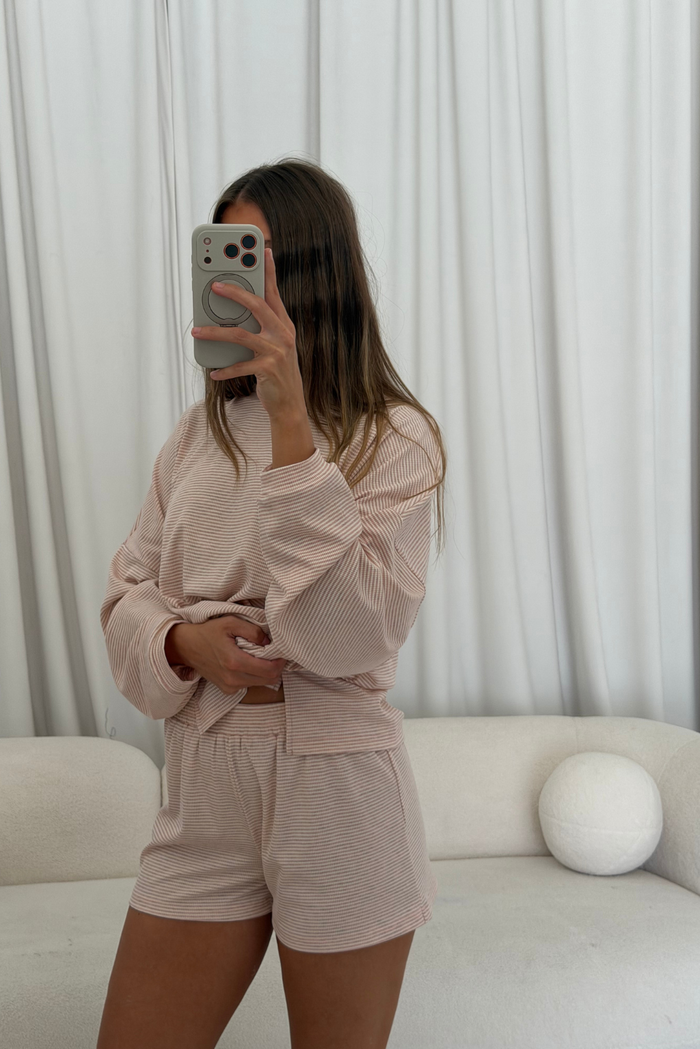 Crawford Striped Ribbed Shorts in Baby Pink