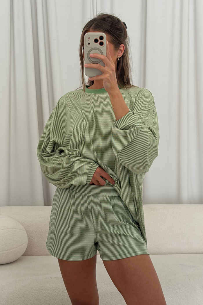 Crawford Striped Ribbed Shorts in Green