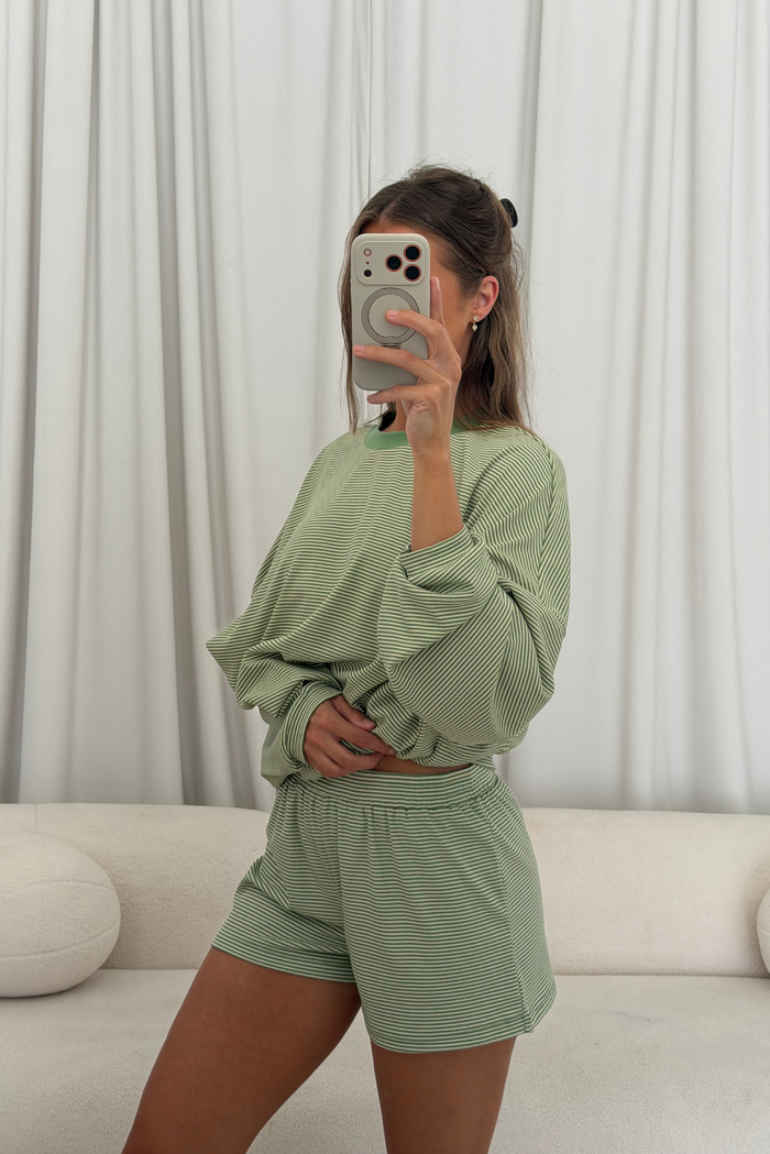 Crawford Striped Ribbed Shorts in Green