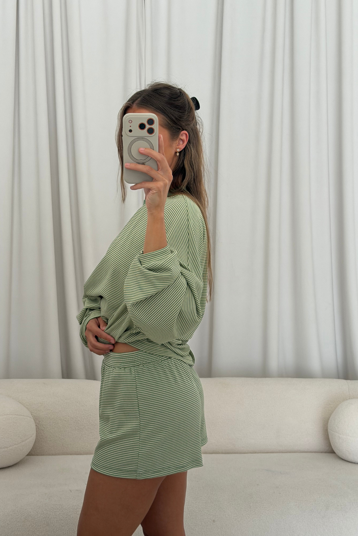 Crawford Striped Ribbed Shorts in Green