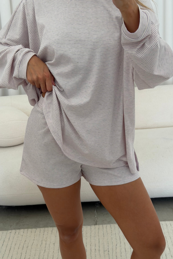 Crawford Striped Ribbed Shorts in Lavender